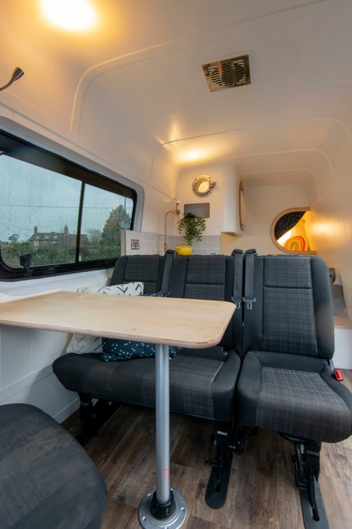 A pop up table creates a casual dining area or workspace