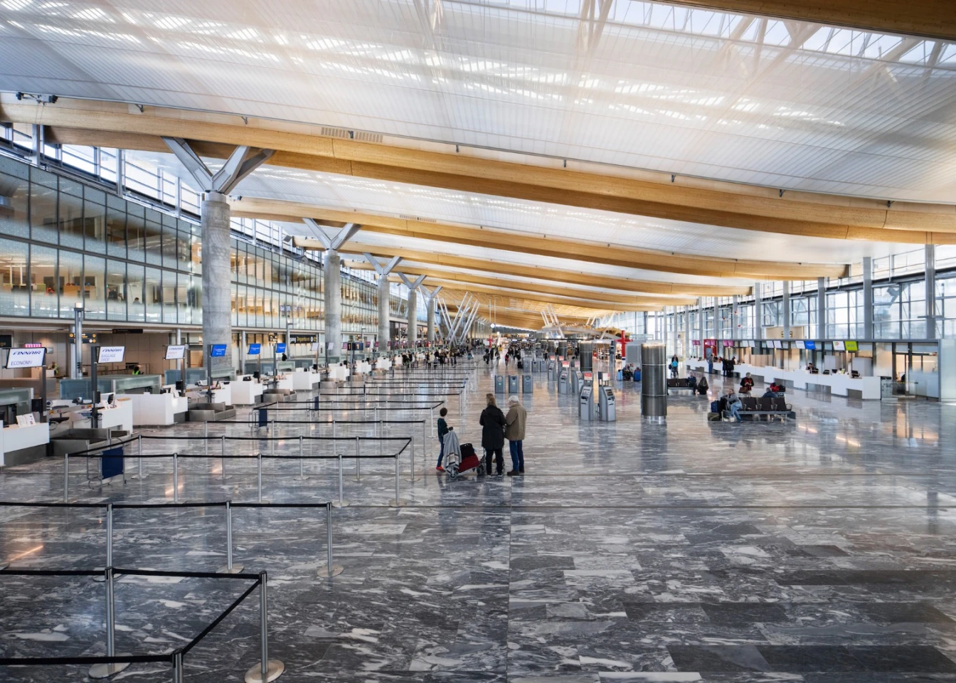 The interior is mostly lit with natural daylight during the day and the glazing is extensive