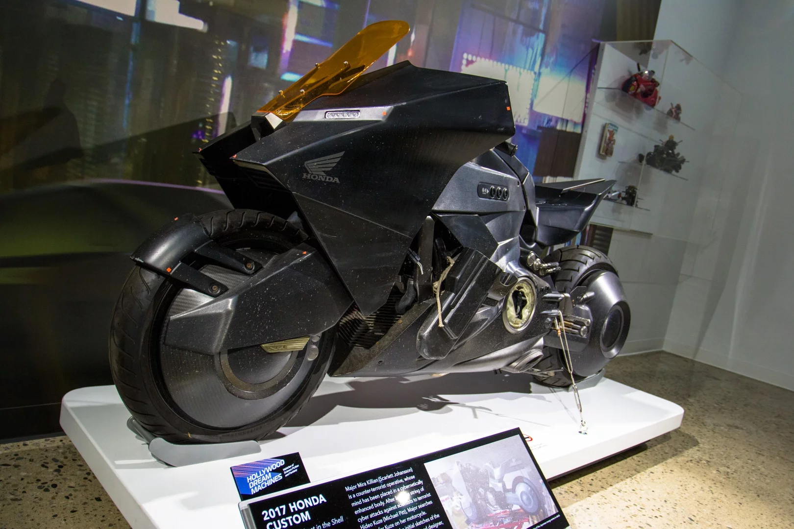 Scarlett Johansson's Mira Killian gets her cybernetically-enhanced butt around town on this manga-customized 2017 Honda NM4 Vultus in 2017's live-action Ghost in the Shell remake
