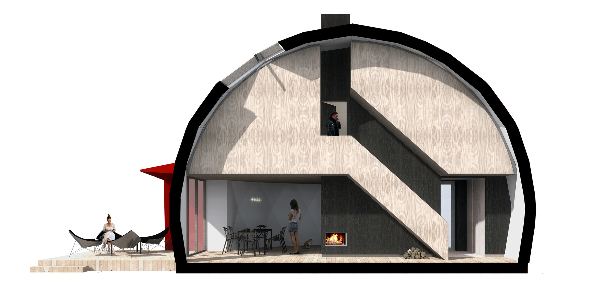 Fresh air constantly circulates through the home via four points of an underground duct system and an adjustable exit point located at the top of the dome