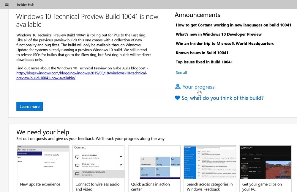 Improved Windows Insider hub app