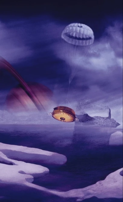 Artist's impression of Huygens descending through Titan's atmosphere. Image: ESA