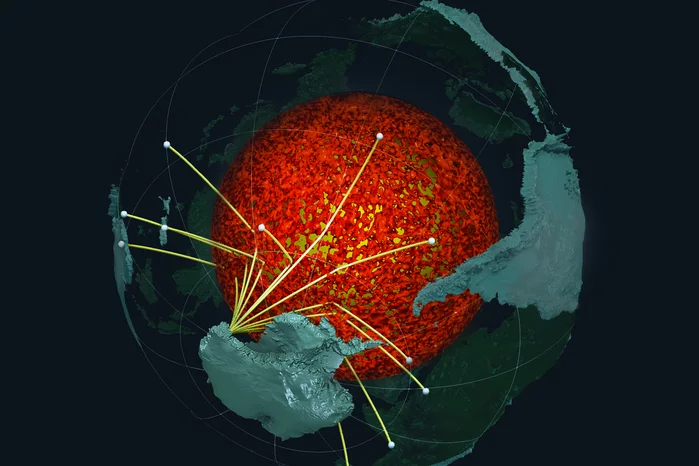 A computer illustration showing a cutaway of the Earth revealing its red-hot core