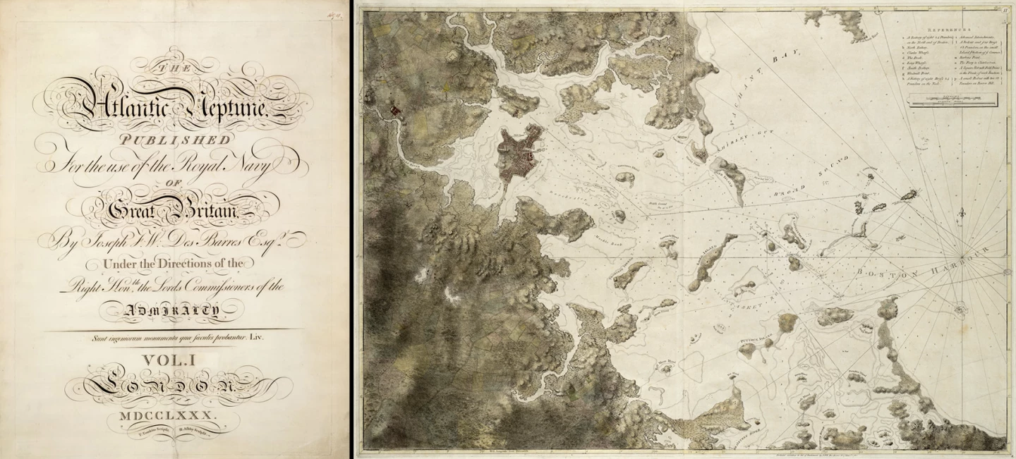 Swiss cartographer Joseph Frederick Wallet Des Barres (1722-1824) was a member of the famous Huguenot family who studied mathematics under Daniel Bernoulli at the University of Basel, then military surveying at Great Britain's Royal Military Academy, leading to a commission in 1756 into the Royal Americans and a role as a cartographer in the Seven Years' War. Using documents captured at Louisbourg, Des Barres compiled a large-scale chart of the St. Lawrence River and Gulf, which enabled the British Navy to navigate it's war ships to and take control of the French capital at Quebec. The victory demonstrated the benefits of accurate marine surveys, and Des Barres' capability in particular, resulting in the admiralty providing him with the resources to accurately chart the coast of Atlantic Canada, and the eastern seaboard from New England to the West Indies. This book resulted some 17 years later: a maritime atlas which set the standard for nautical charting for half a century.