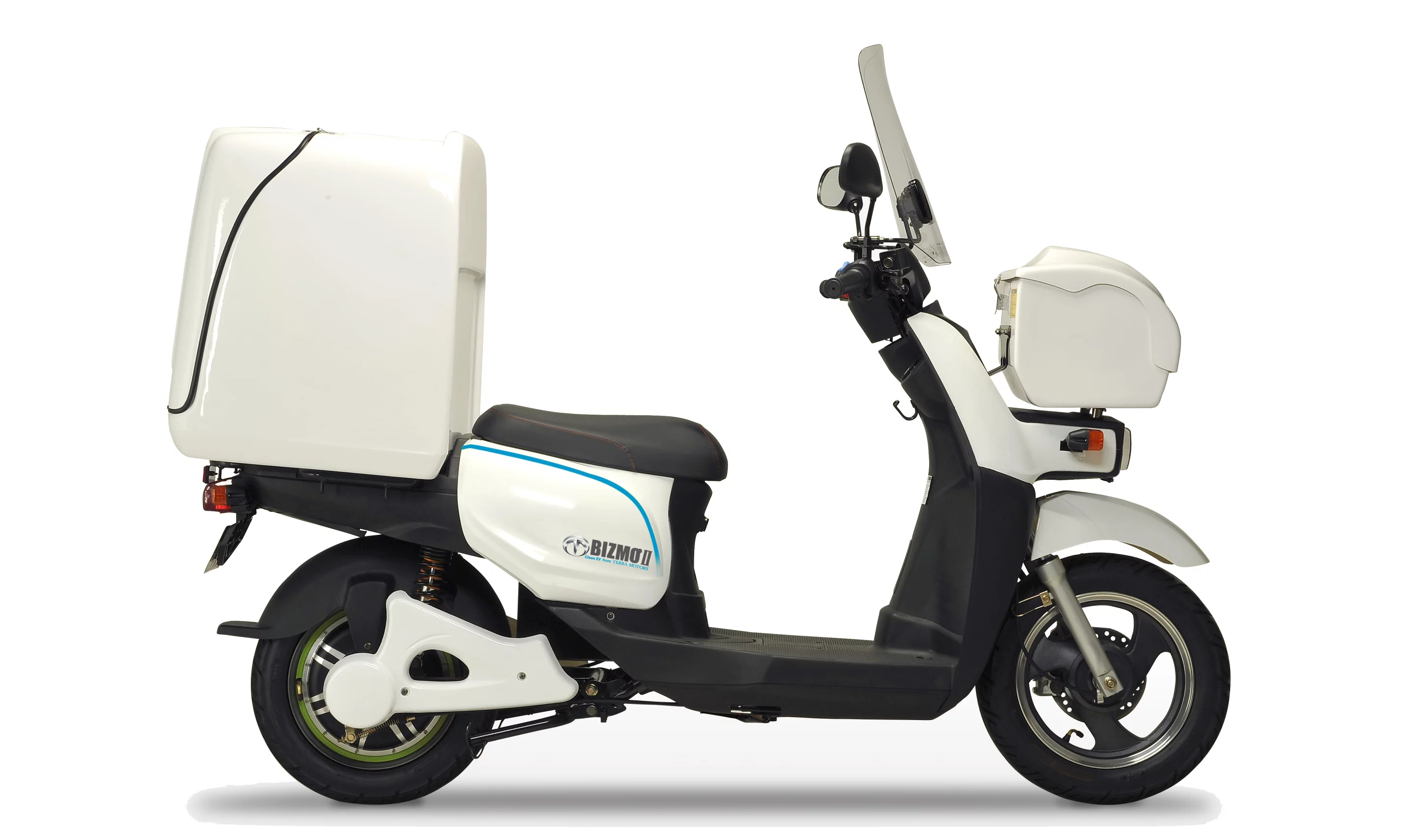 The Bizmo II, from Terra Motors, with large delivery box on the back and a smaller box on the front
