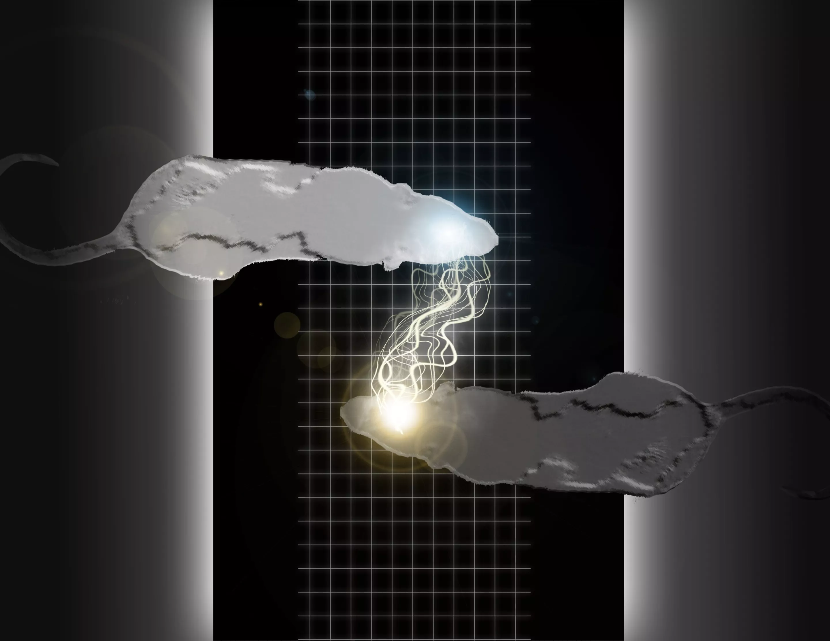 Symbolic image of two rat brains communicating through a net of cortical connections