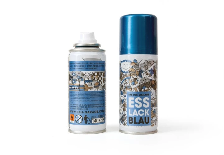 Food Finish spray is offered in gold, silver, red or blue and sold in 100ml cans