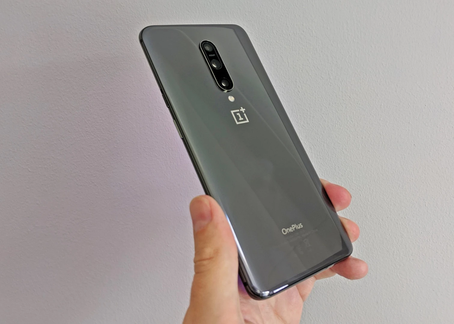 Gray (shown here), blue and almond are your color options for the OnePlus 7 Pro