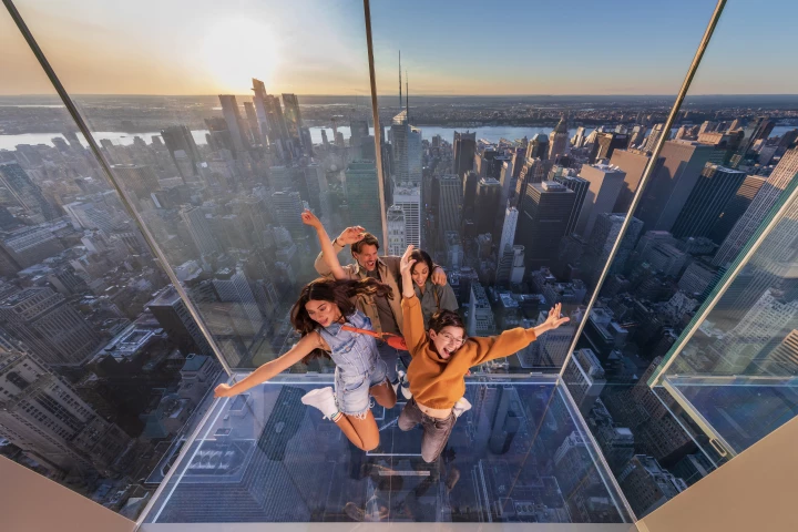 Summit One Vanderbilt's Levitation attraction consists of glass boxes jutting out the side of the skyscraper, letting visitors step out of the main building
