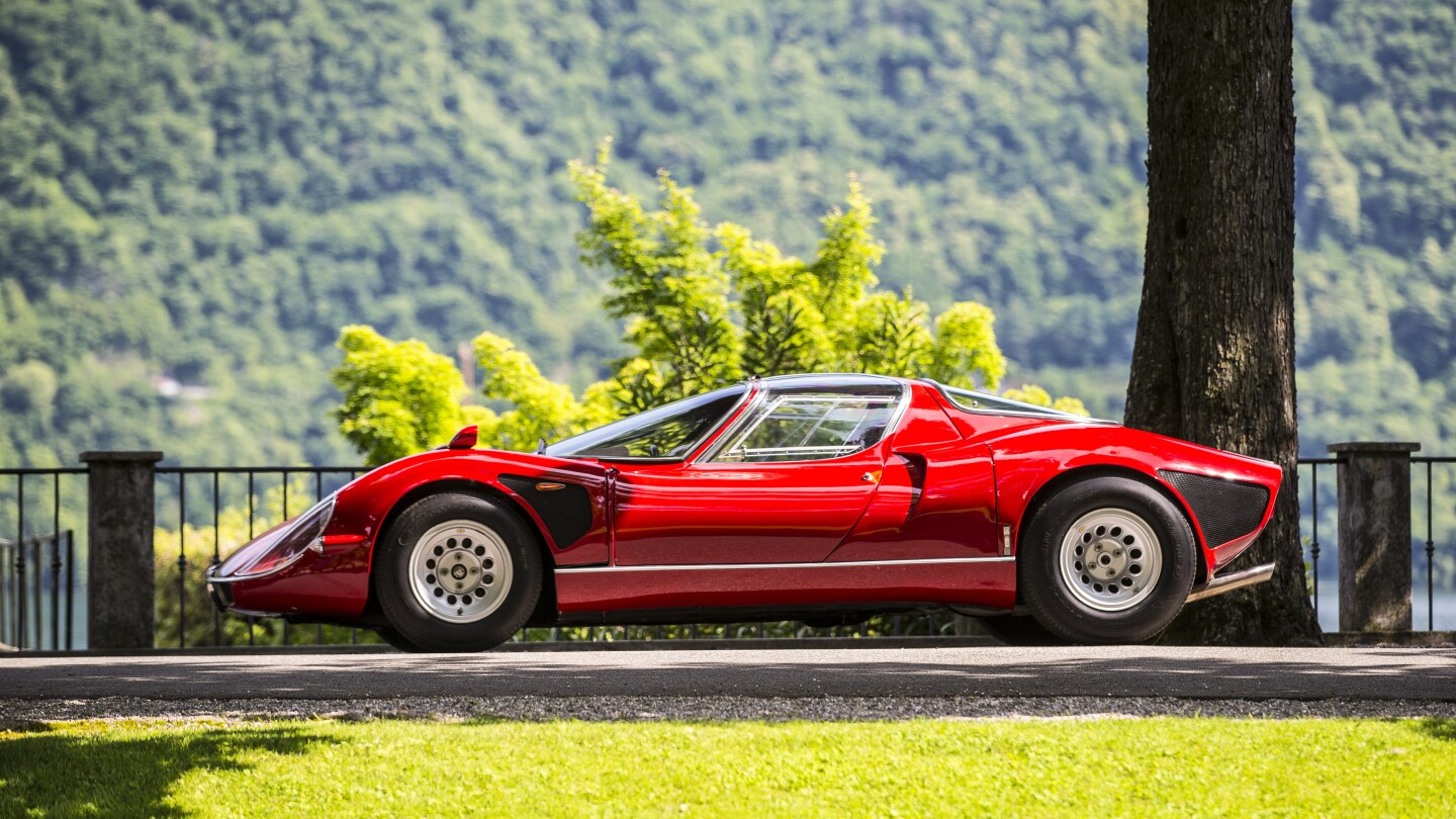 Voted "Best of Show" by the public at Villa d'Este, this Alfa Romeo 33/2 Stradale is one of just 18 Alfa Romeo 33/2 Stradale (roadgoing) cars produced, and just 13 were bodied in this Franco Scaglione aluminum creation