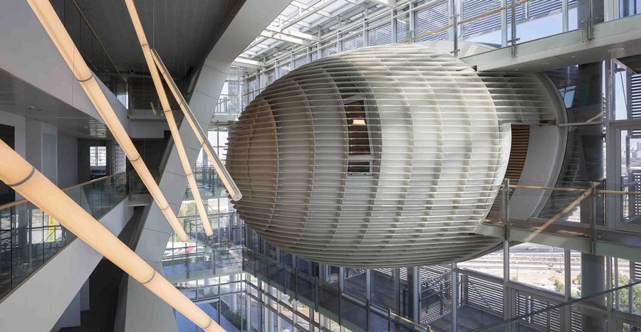 The Capsule in the PSES building houses a workshop and meeting space (Photo: Shai Epstein)