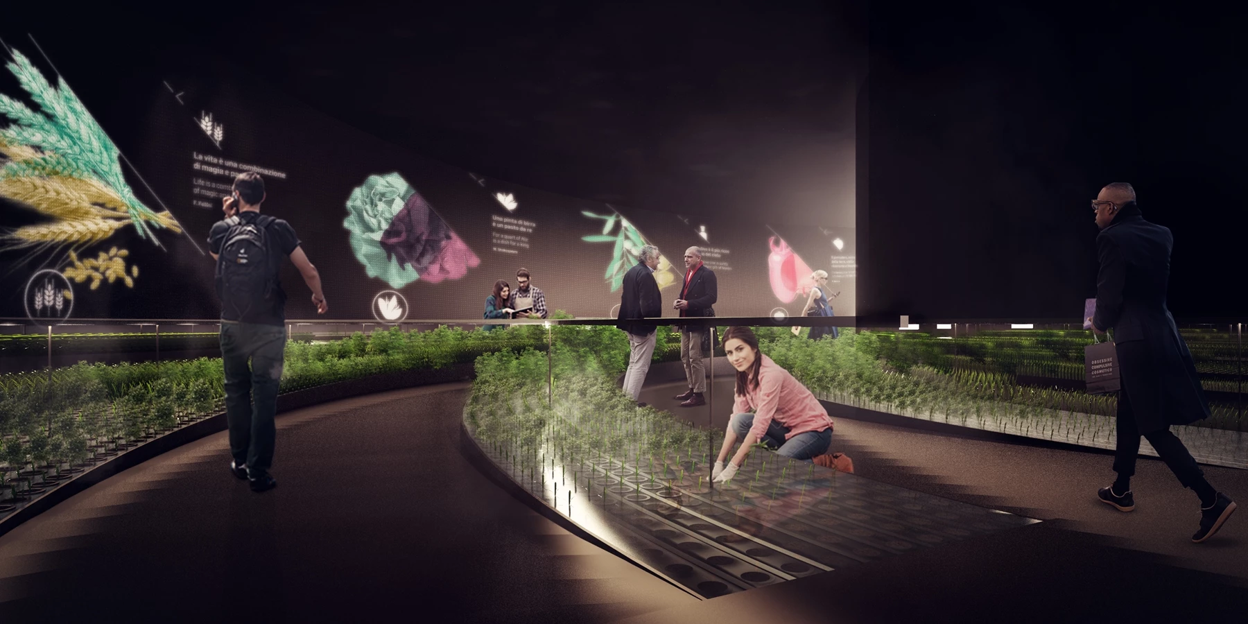 The pavilion pairs sustainable agricultural practices with online data collection
