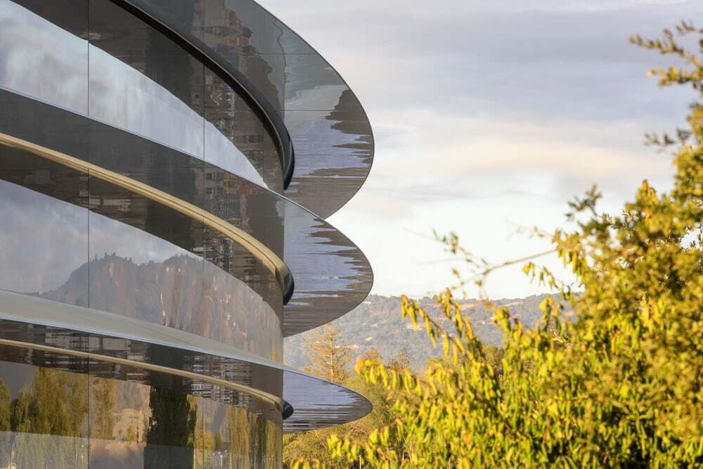 Apple Park is clad in the world’s largest panels of curved glass