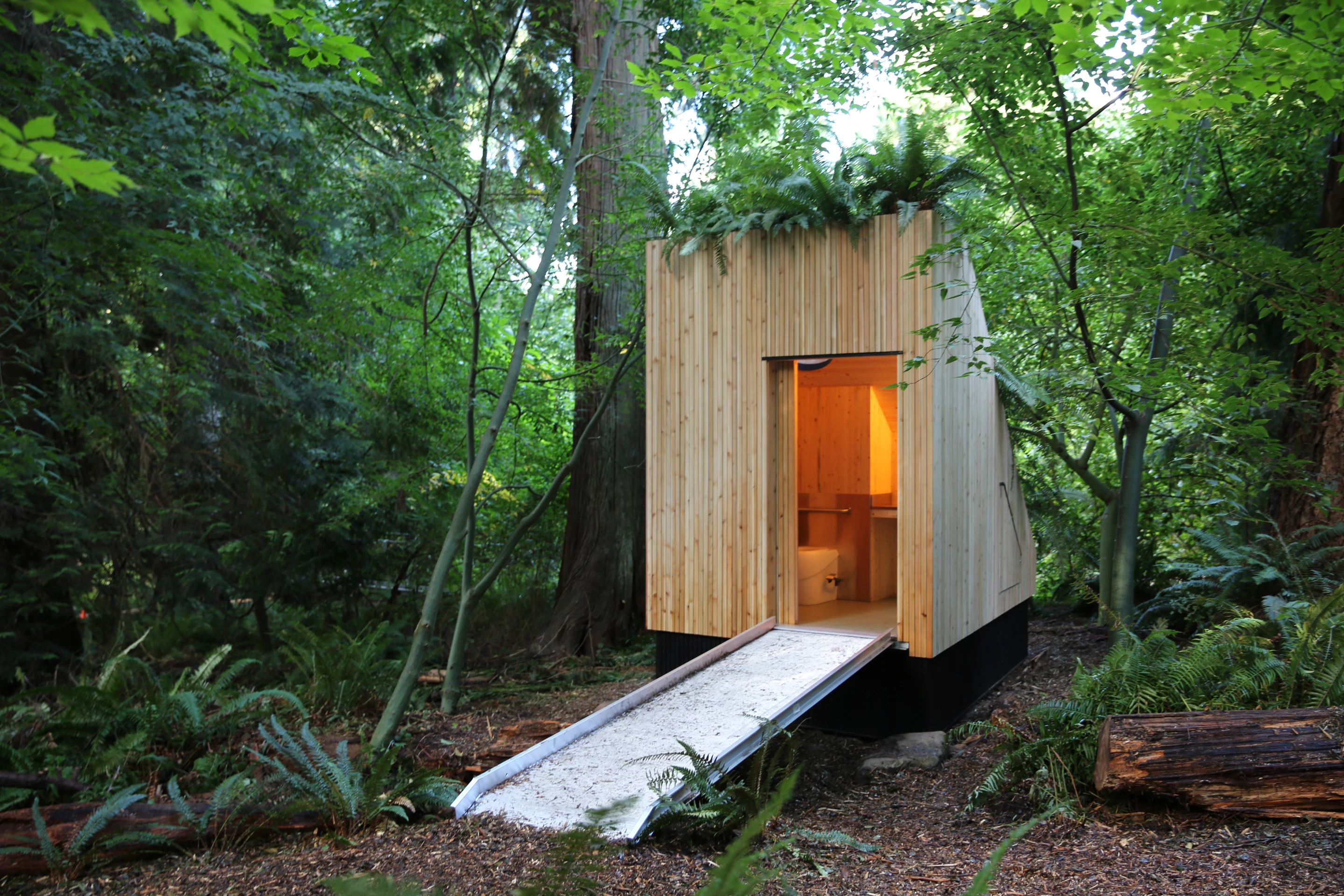 The MycoToilet is set up in the UBC Botanical Garden