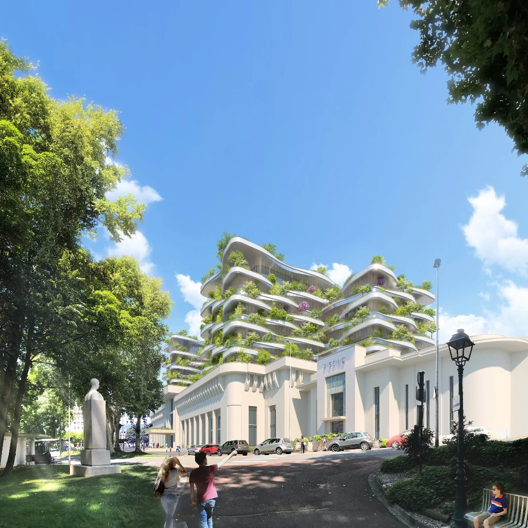 The most eye-catching feature of Foam of Waves is a pair of new greenery-covered buildings