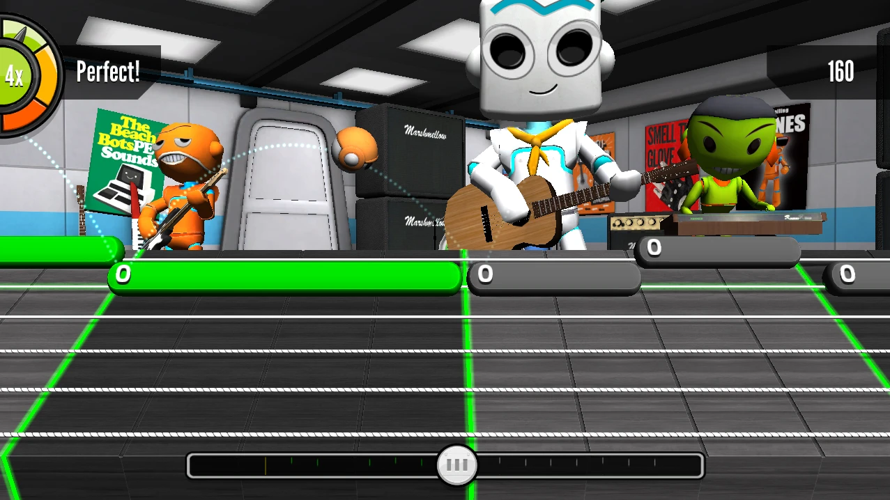 In Jam mode, players need to hit the right notes or their robot avatar gets frustrated and could even die