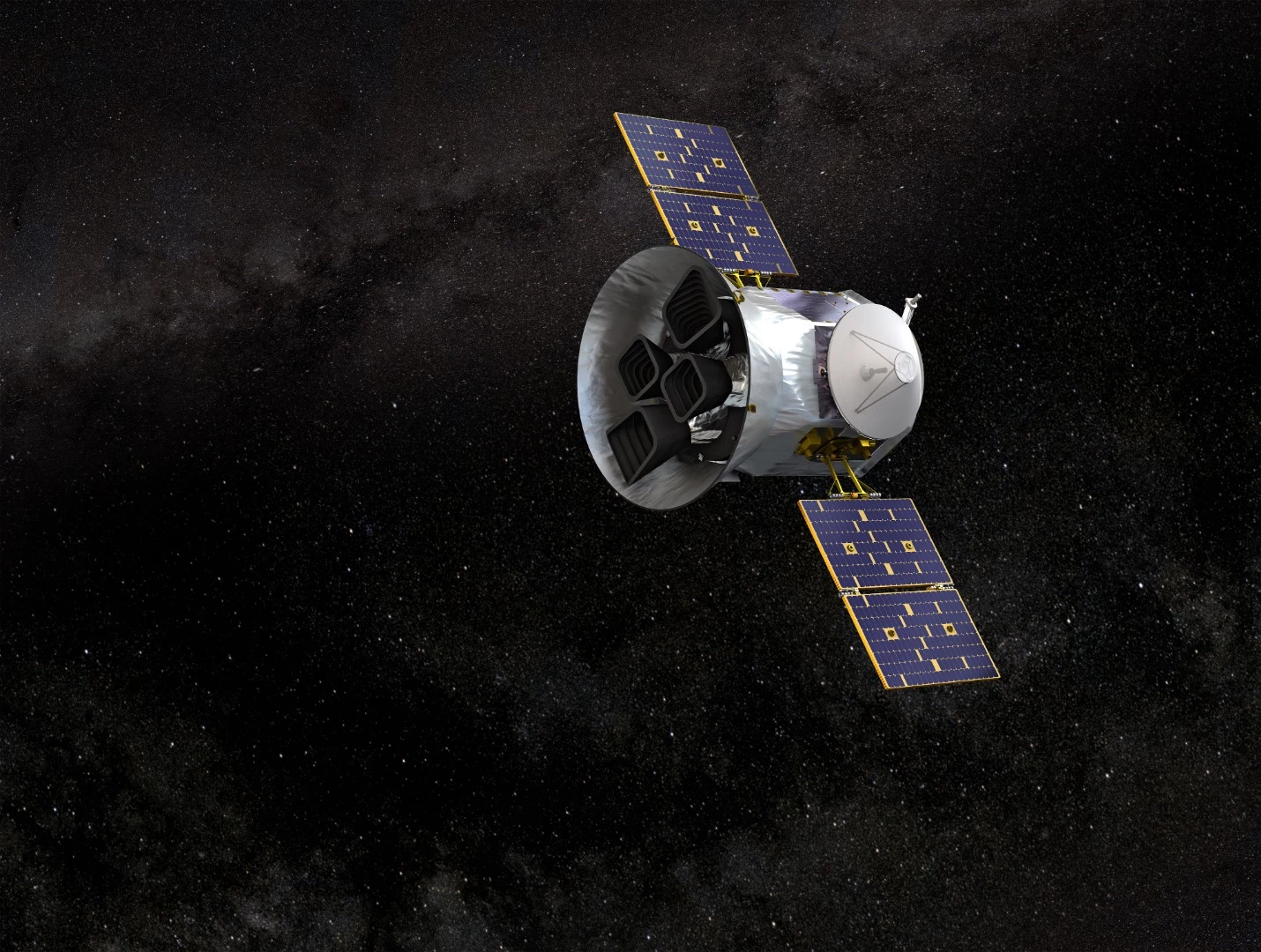Artist concept of the TESS spacecraft which recently observed a supernova and the elemental content of its spectra