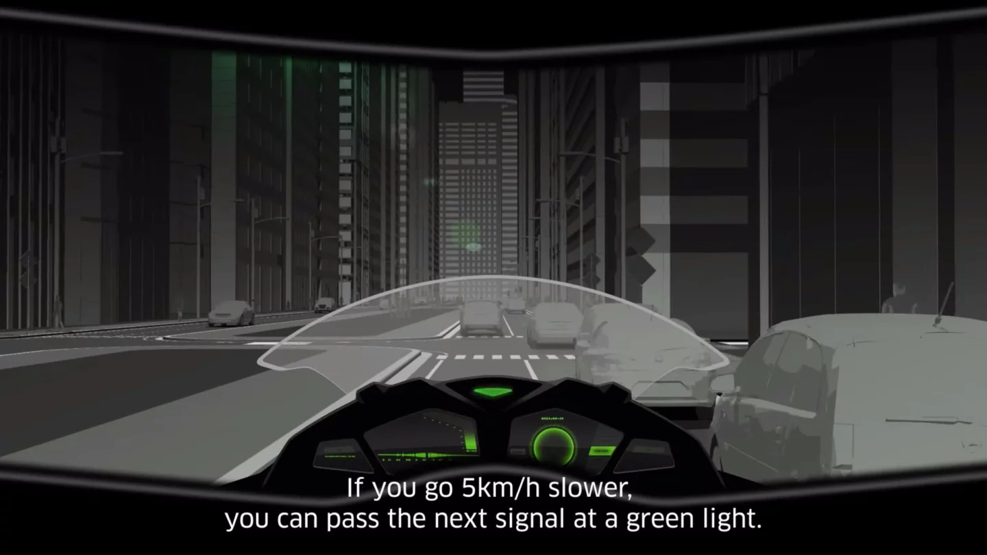 Kawasaki's proposed motorcycle AI voice assistant would link in with the timing of traffic light cycles