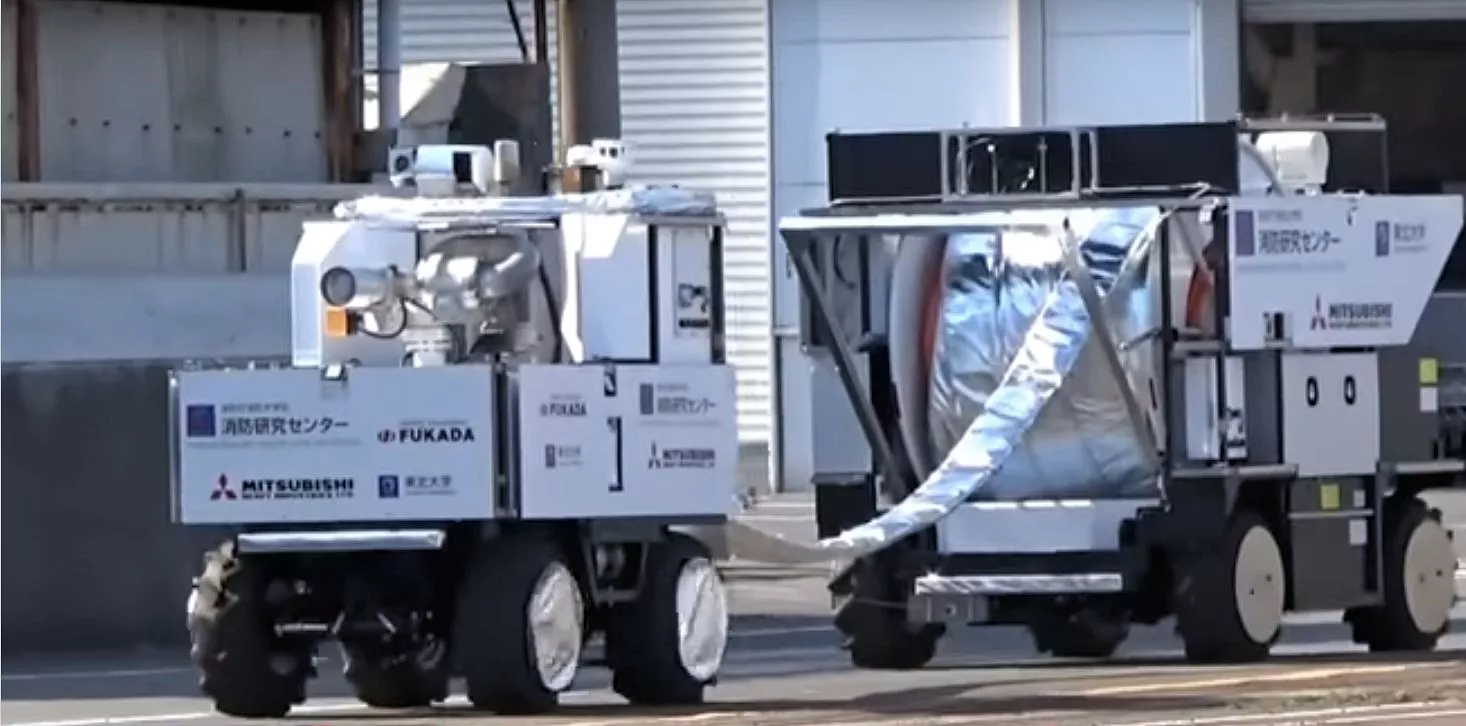 The Water Cannon Robot and Hose Extension Robot have been designed to self-drive to blaze locations inaccessible to human firefighters