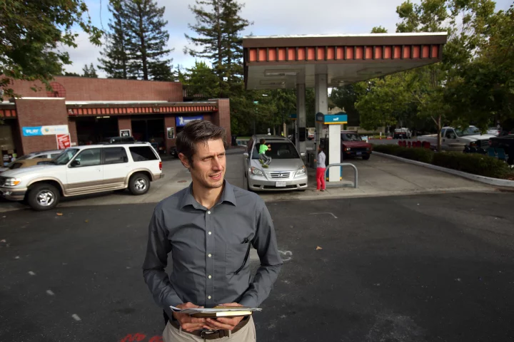 Sandia’s Daniel Dedrick visits a station in Oakland, California, as part of a study into hydrogen fuel stations (Photo: Dino Vournas)