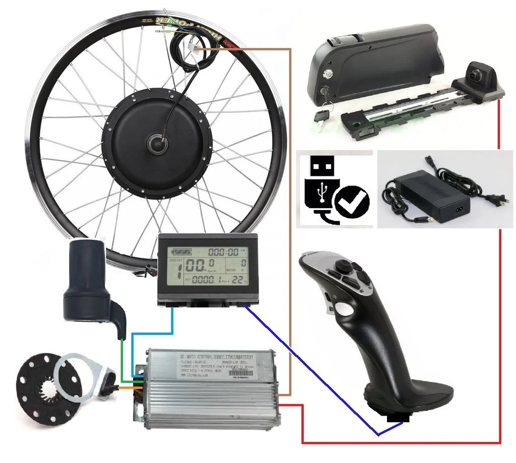 The Motorization kit contains the motor, battery pack, LCD screen and the left-hand mounted joystick that controls the motor