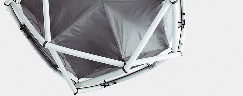 The inflatable geodesic "Cave" tent from Heimplanet