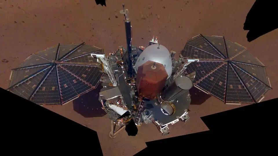 NASA InSight's first full-body selfie on Mars shows the lander's top deck, sensor packages, and solar panels