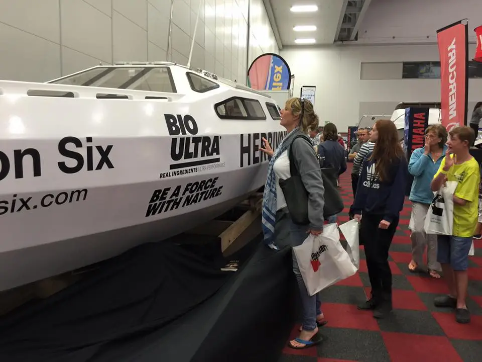 Visitors check out David du Plessis' boat at the Cape Town International Boat Show
