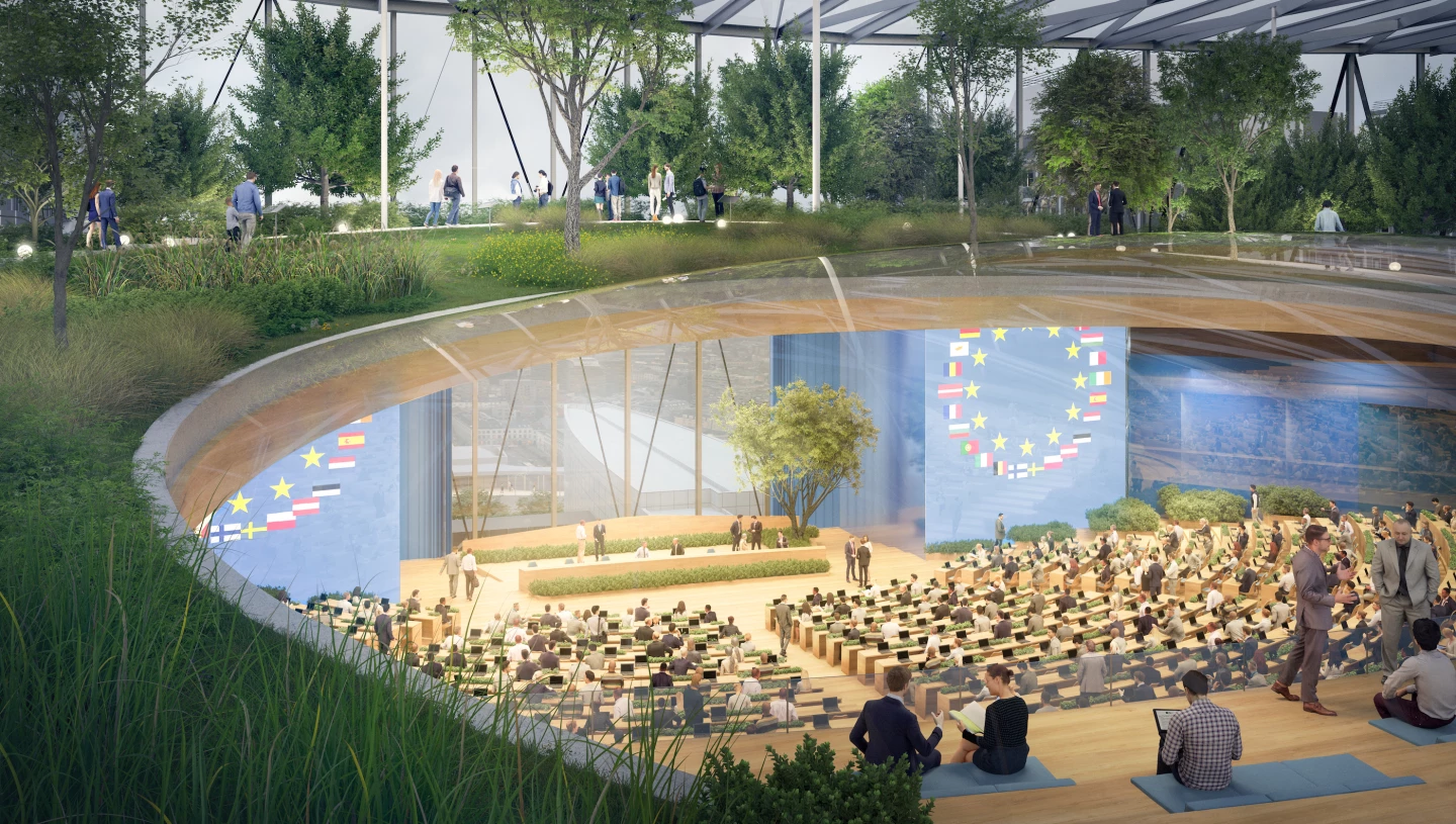 The European Parliament building renovation will create a new parliament chamber that will promote openness and accessibility