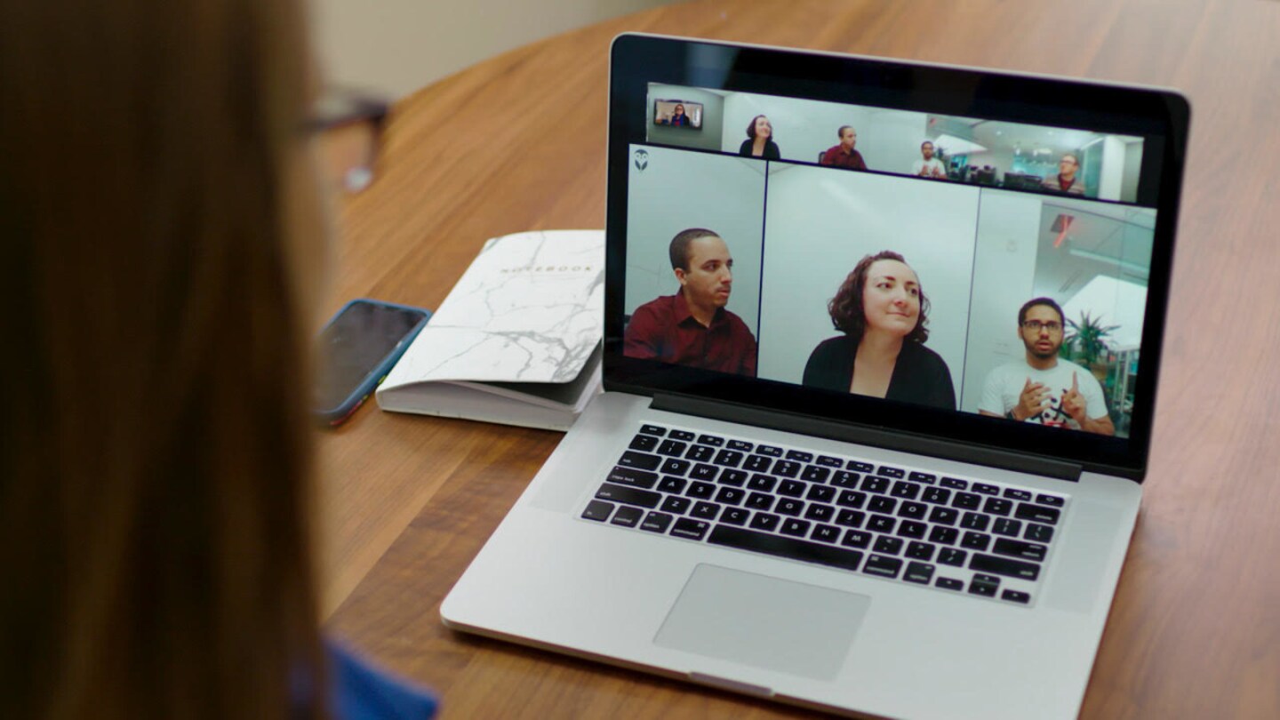The Meeting Owl camera features an array of eight microphones that enable everyone within a 12-foot (3.6 m) diameter to be heard