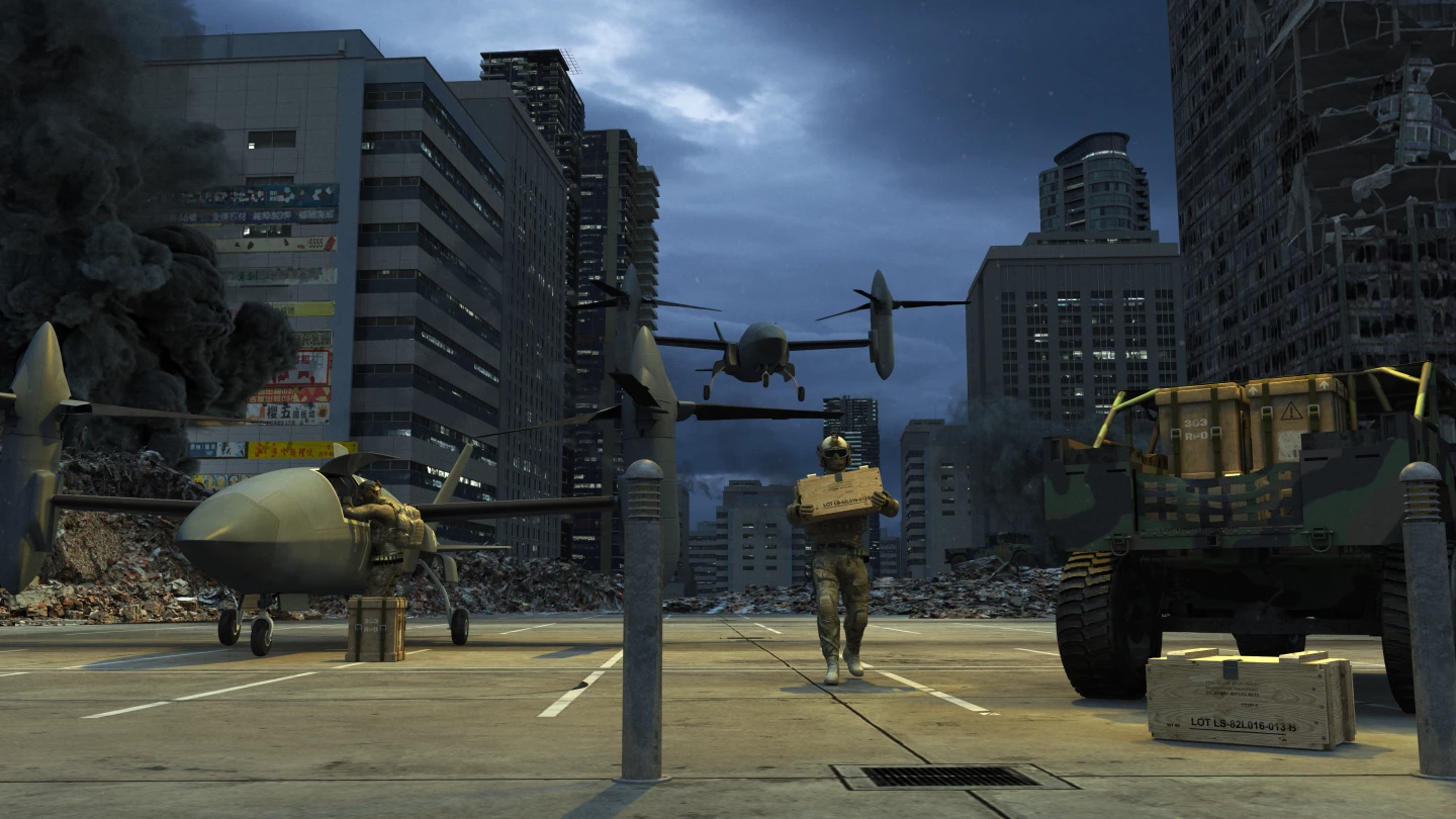 Render of Bell X-plane in resupply operation