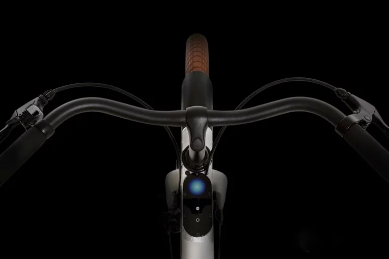 The "dashboard" controls the bike's features and displays battery life and motor power