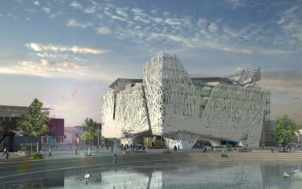 80 percent of this air-purifying cement is made from recycled materials such as scraps from Carrara marble