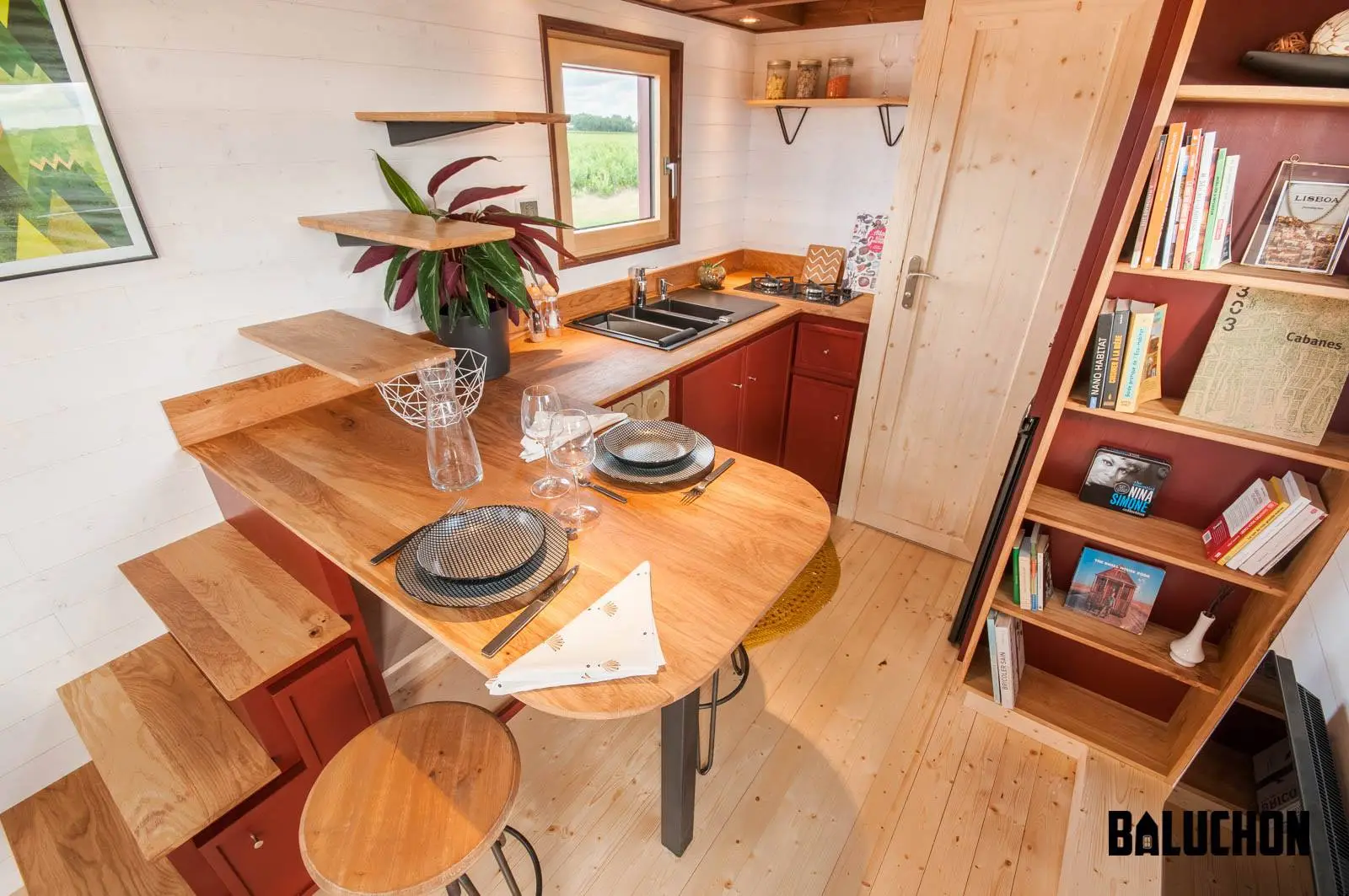The Pampille's dining table is integrated into the staircase