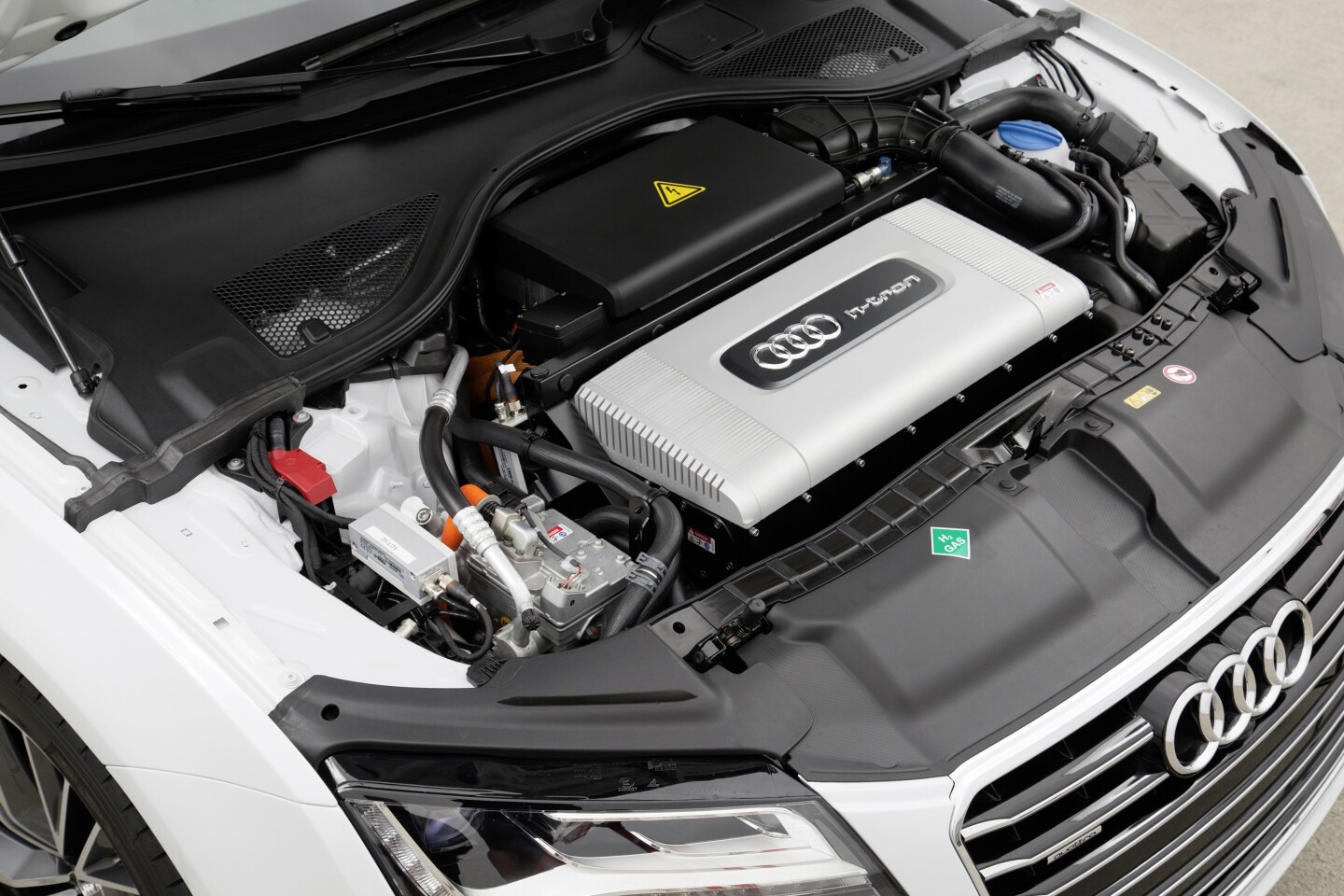 Instead of an engine, the A7 e-tron has a fuel cell stack under its hood
