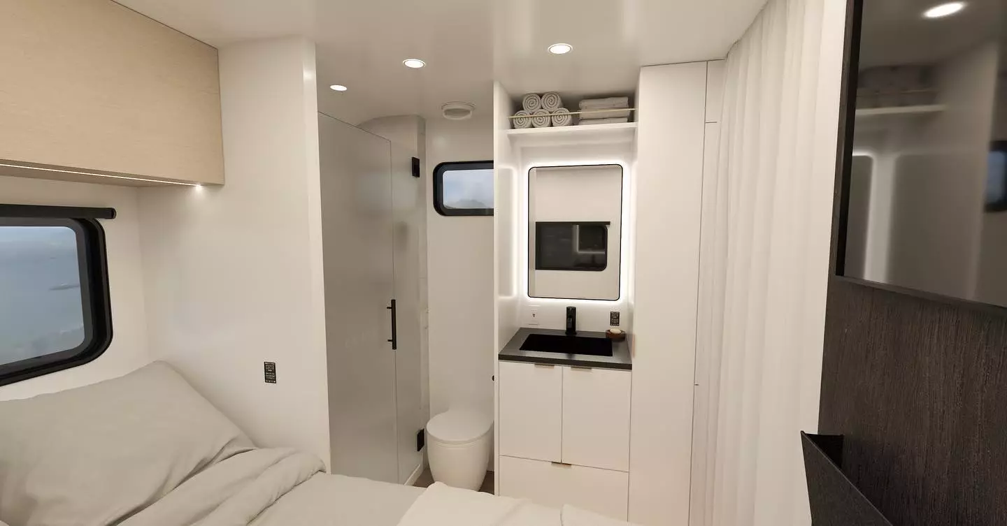 The en suite bathroom splits out the sink and features a dry layout with separate shower and toilet