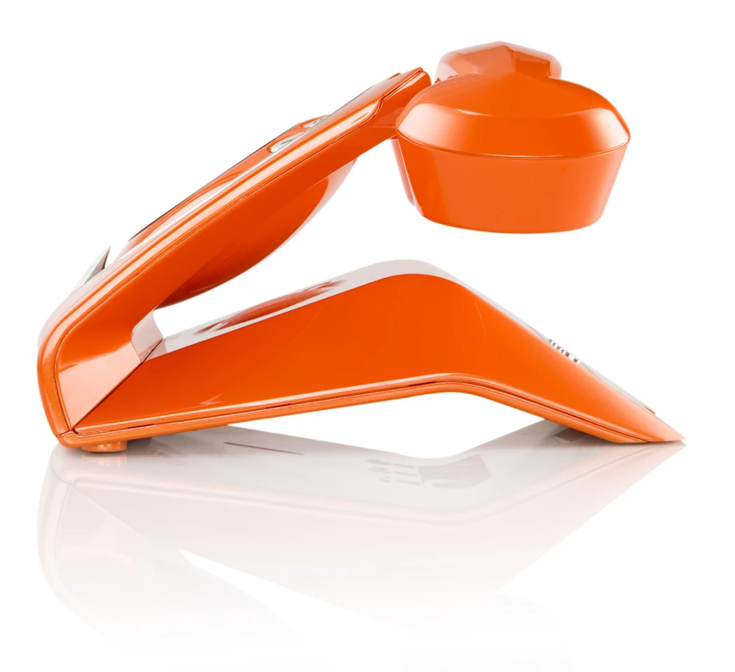 The Sixty has a folded zig-zag form that transforms the stocky rotary phone into an slick-and-slimline design