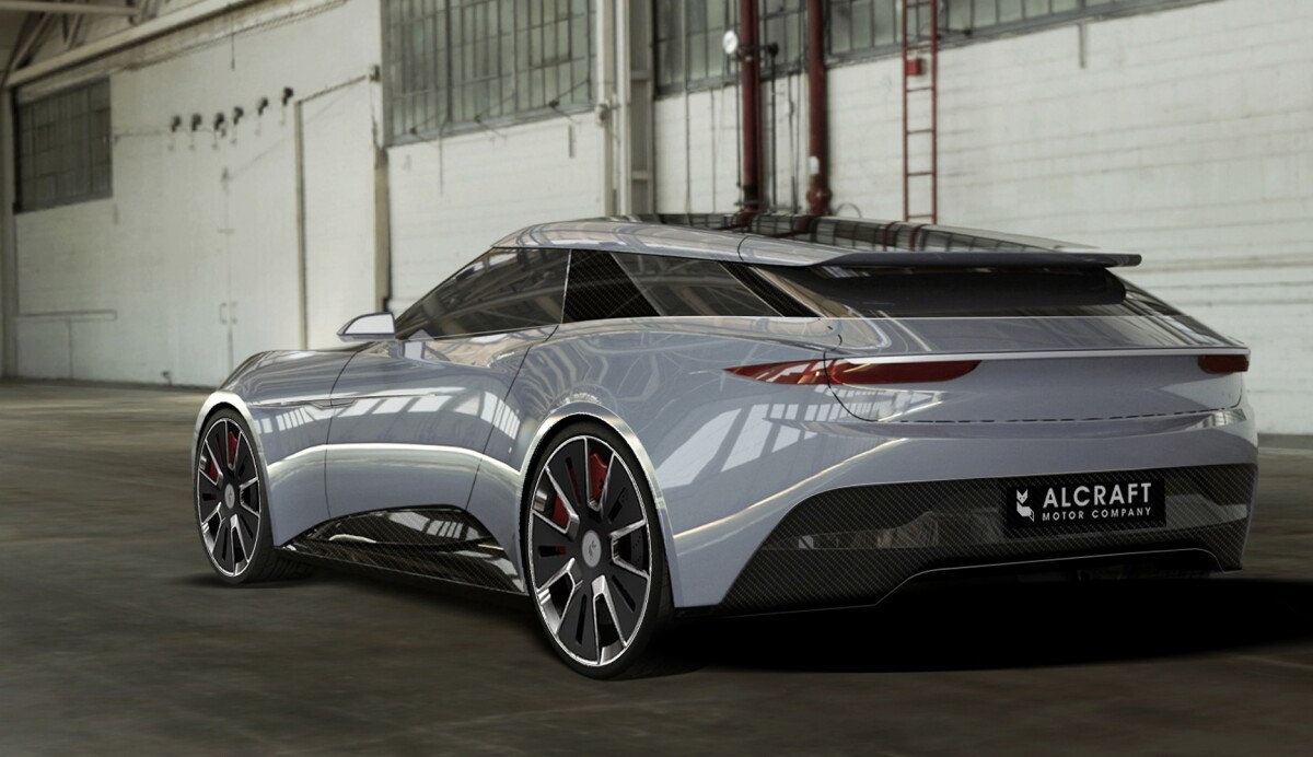 The carbon fiber body of the Alcraft GT borrows inspiration from Lucid Motors and Aston Martin