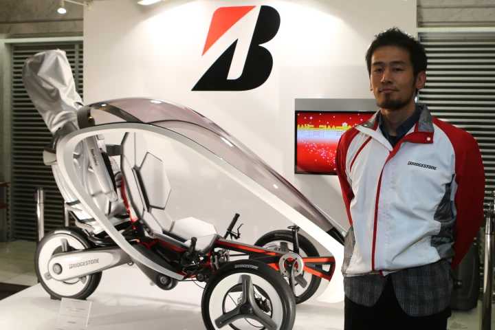 Designer Shungo Fujita with his pedal-electric trike