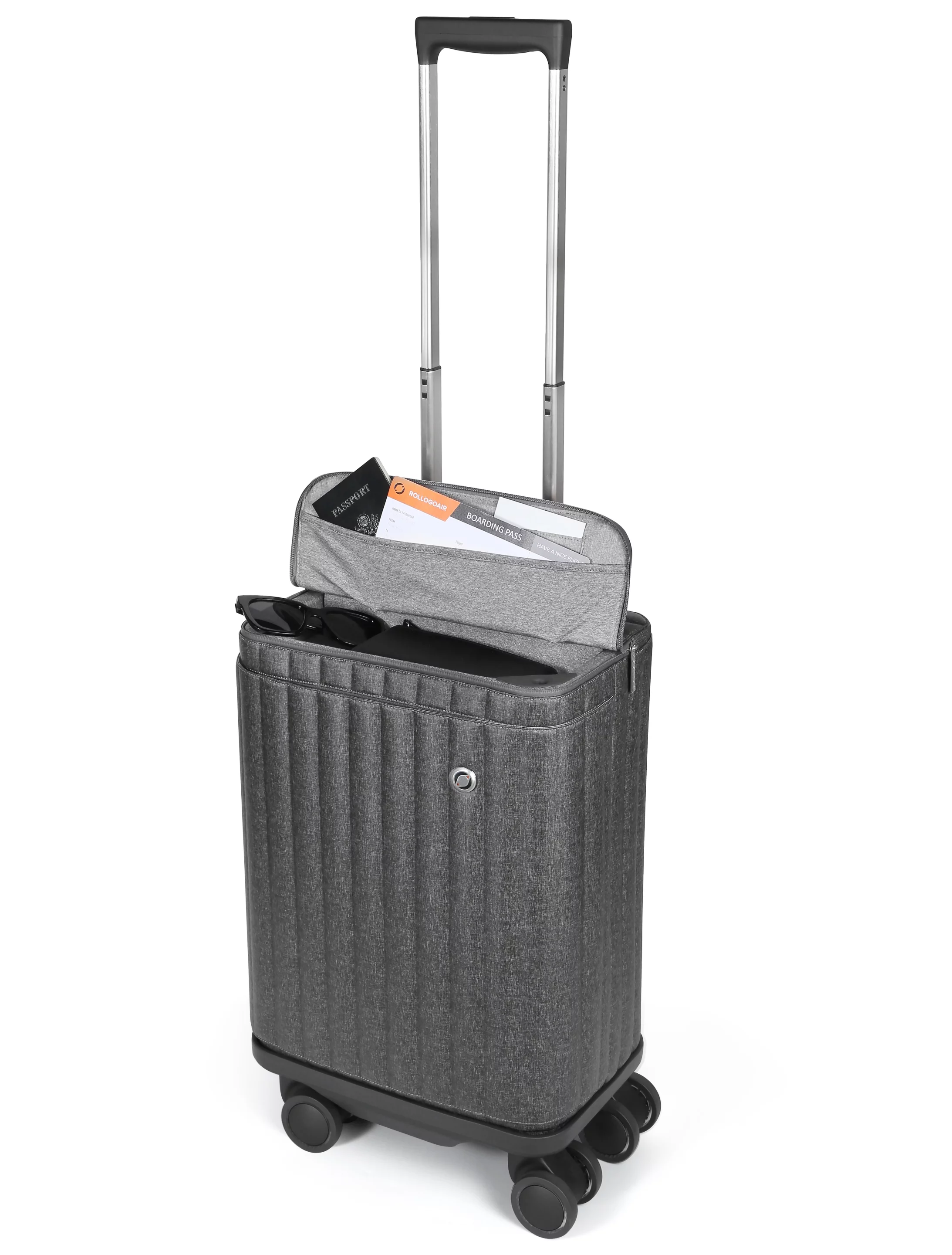 The Rollogo Escape S has a multi-level telescoping handle, and an easy-access top compartment