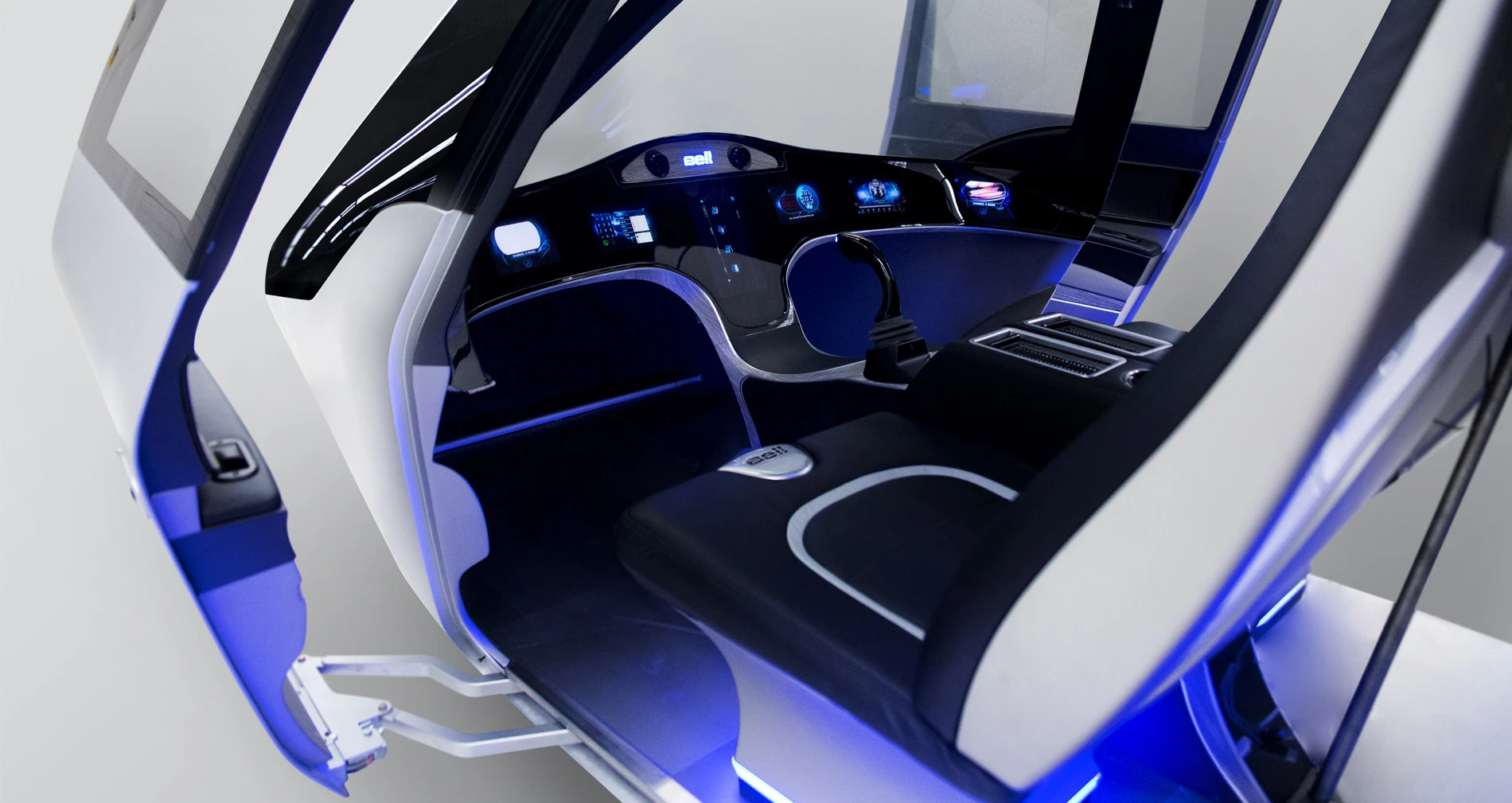 Bell says a control center inside its flying taxi will allow users to do things like catch up on the news, hold conference calls and share documents