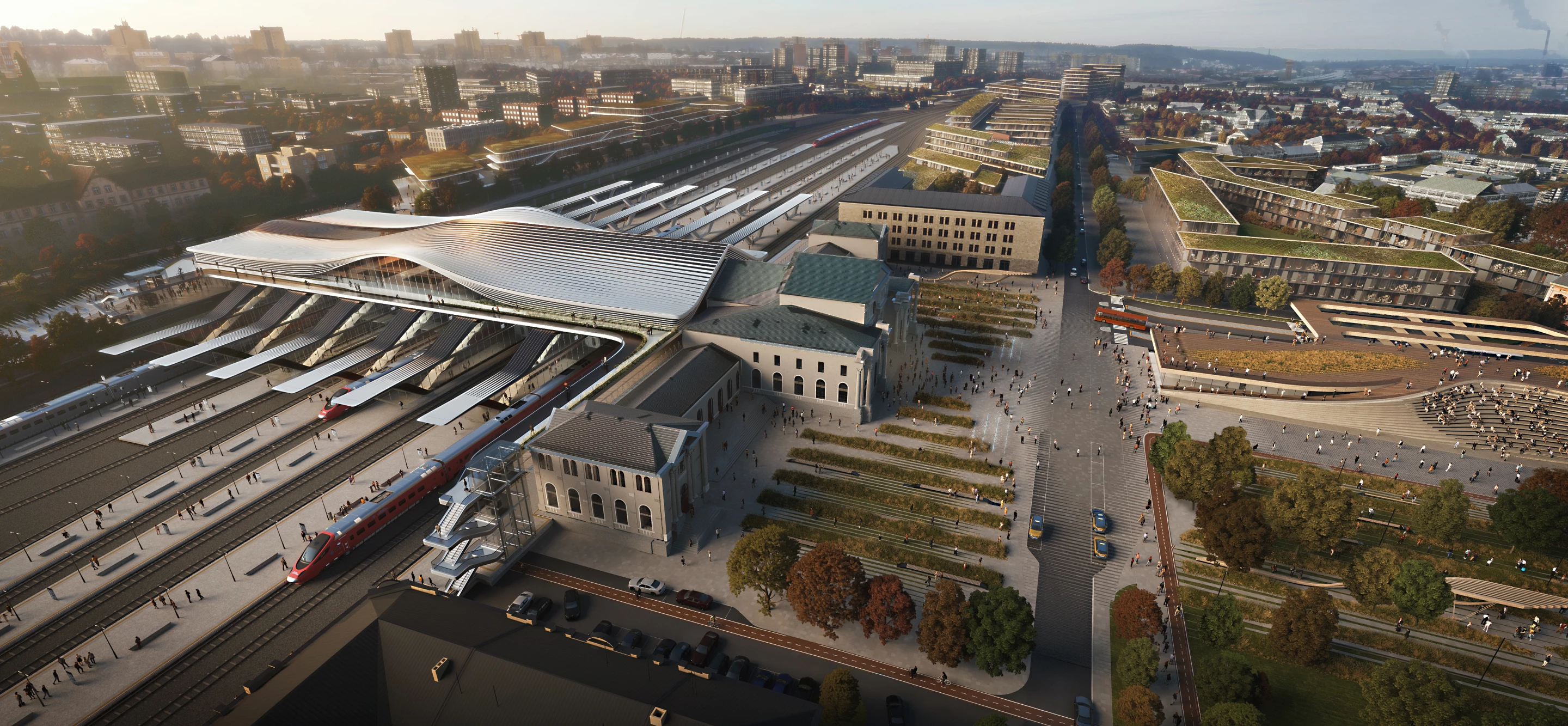Green Connect will involve the renovation of an existing train station and the addition of a contemporary pedestrian bridge