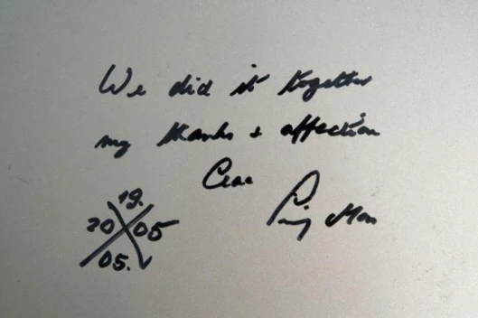 “We did it together, many thanks and affection. Ciao, Stirling Moss”