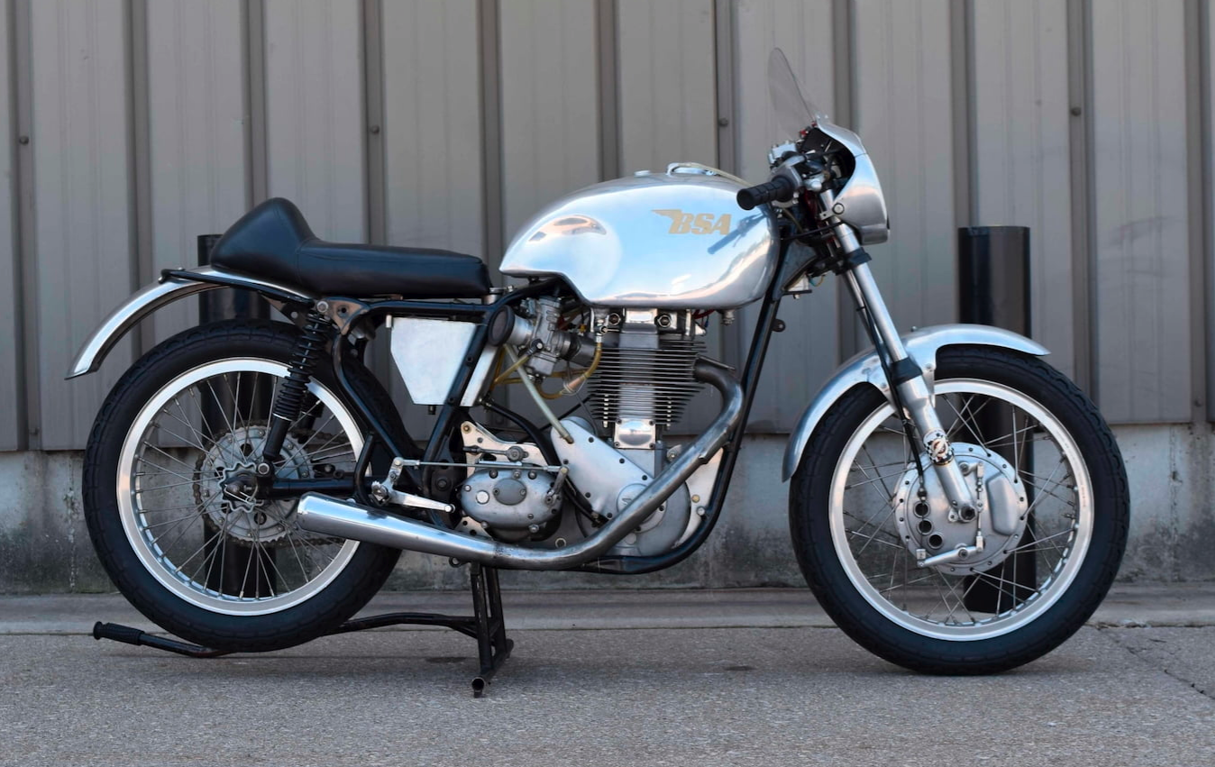 Great value at $9,350, this 1958 racing bike with gorgeous hand-formed metal tank, guards and fairing was one of many bikes which wore the BSA Gold Star name over a very long time frame that extended from 1938 to 1963. They also came in 350 cc and 500 cc variants. If you are into BSA Gold Stars, the most expensive one ever to go to auction was a working cutaway version that was estimated to sell for between $250,000 and $350,000. It didn't sell, but it truly is living, moving art, and it was just one of many priceless motorcycle artifacts from the Herb Harris Collection. Numerous Gold Stars went to auction in Vegas with a 1956 BSA B34 Gold Star Scrambler fetching $19,800 and a stunning 1951 B34 Gold Star Road Bike with 734 miles on the clock was passed in when bidding stopped at $20,000.