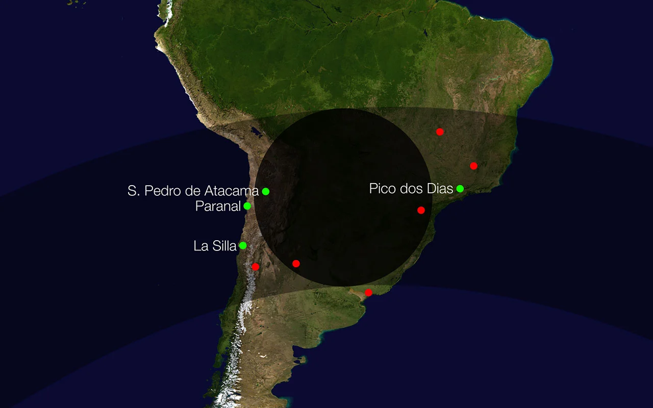 The path of the shadow of Makemake on April 23rd, 2011 (Image: ESO/L. Calçada/Nick Risinger (skysurvey.org))