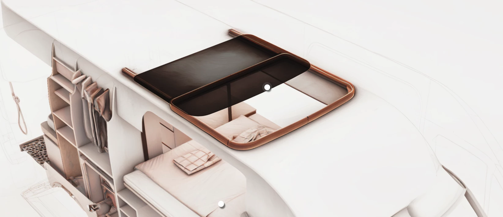 Robeta has partnered up with GlamVan to create a "Skywindow" over the lifting bed/sofa lounge area