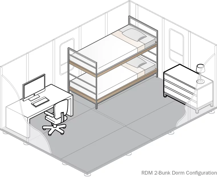 Drawing of RDM interior, with 2-bunk dorm configuration