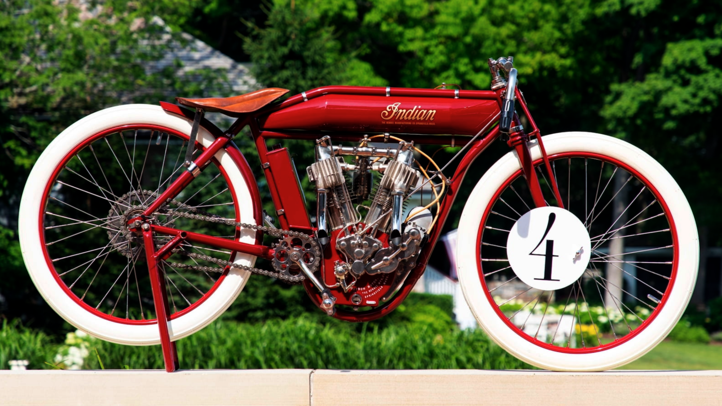 Sold for $253,000 | 1912 Indian Twin Board Track Racer | Mecum | Estimated price: $100,000 to $175,000 | Official Auction Page