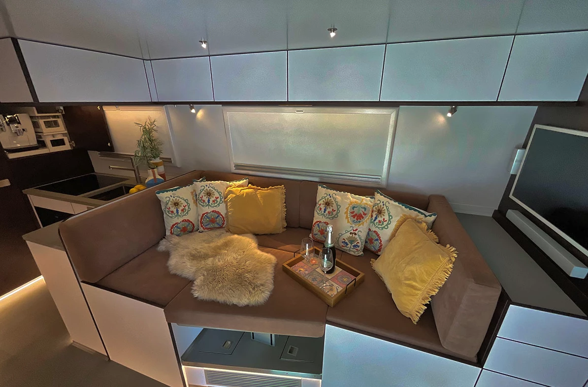 Front lounge converted into sofa-bed mode