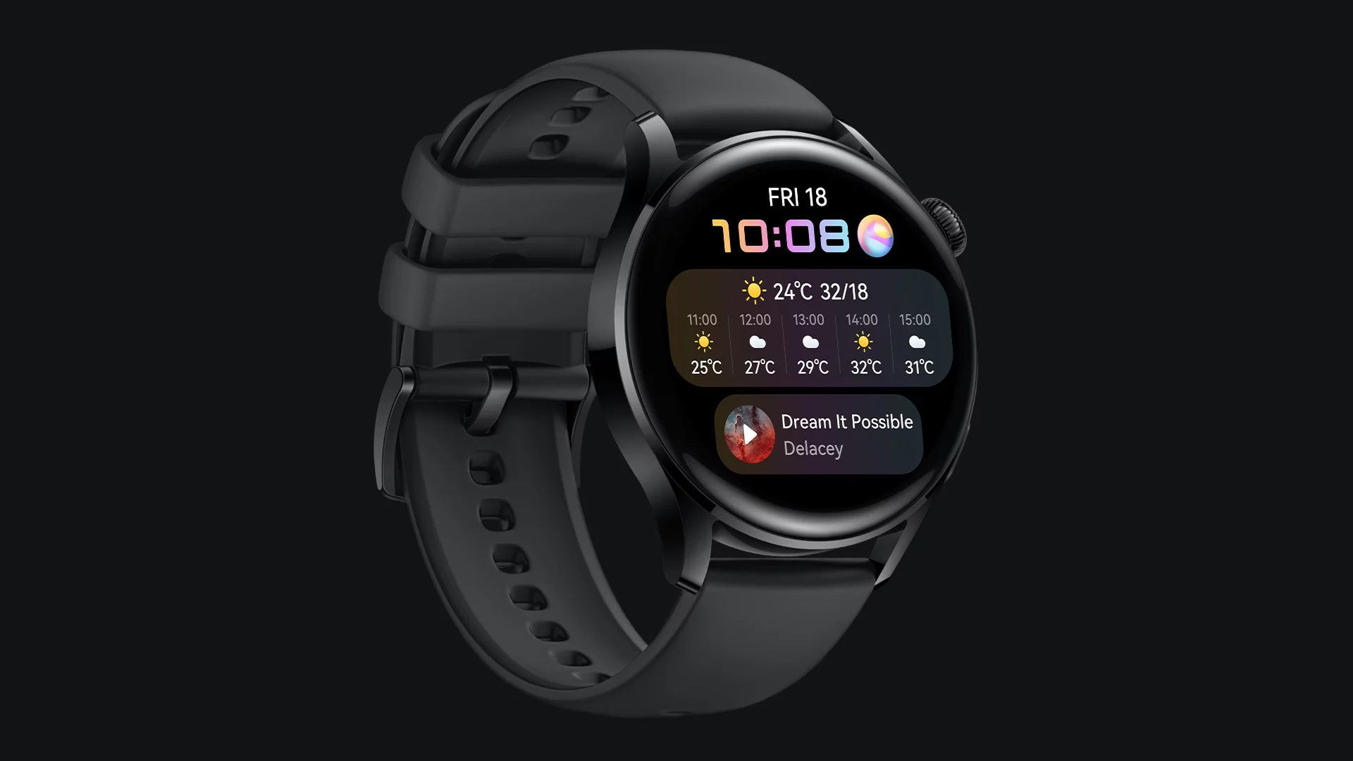 The Watch 3 features a bright 1.43-inch OLED display and a very Apple-like rotating crown